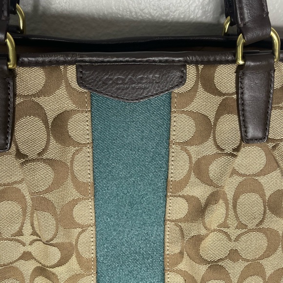 Coach Carry All Signature Brown Green Drawstring Tote Purse - Picture 6 of 16